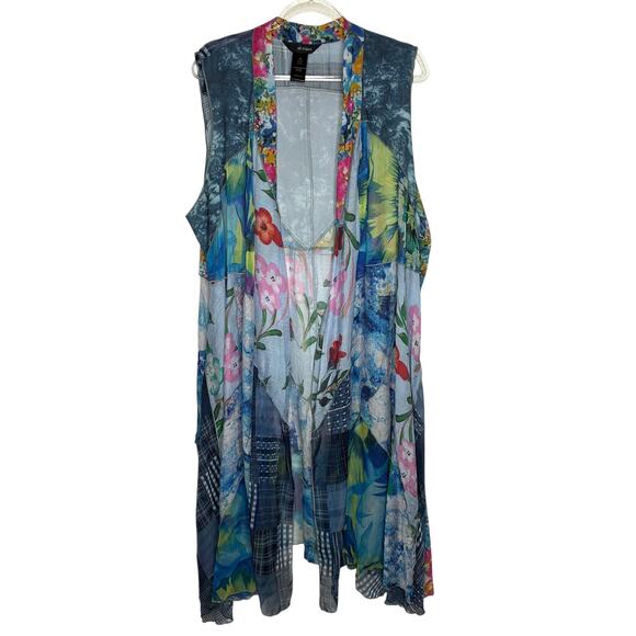 Ali Miles Women NWT Size XL Duster Vest Open Front Sheer Sleeveless Mixed Media - Picture 1 of 9